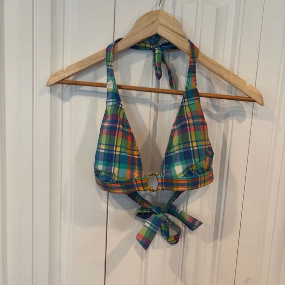 Lauren Ralph Lauren Plaid Bikini Top Size 12 - Picture 1 of 8